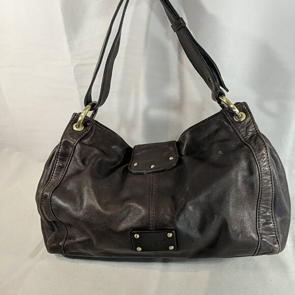 Ri2K Leather Dark Brown Gold Shoulder Purse Bag Adjustable Strap Y2K - Picture 4 of 15